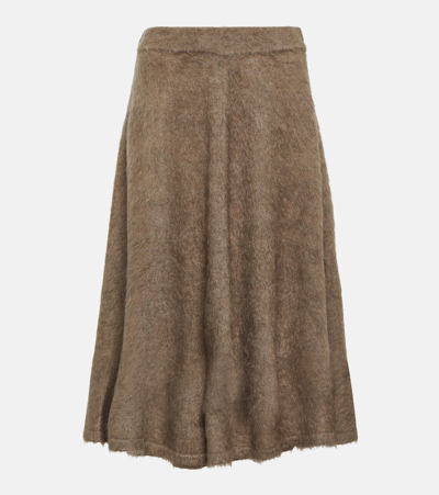Brunello Cucinelli Cashmere And Silk Blend Midi Skirt In Brown
