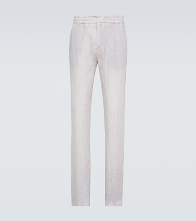 Loro Piana Gadd Straight Linen Pants In White