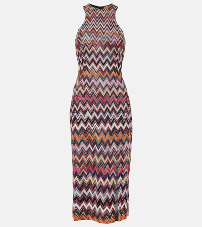 Missoni Multicolour Zig-zag Woven Midi Dress In Black