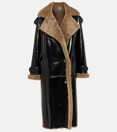 The Mannei Jordan Shearling-trimmed Leather Coat In Black