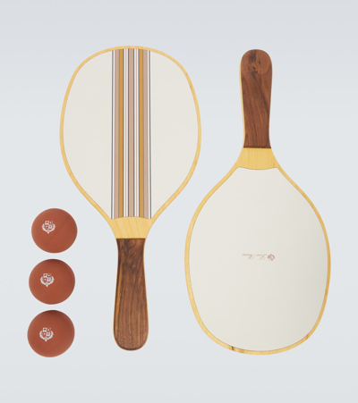 Loro Piana Set Of 2 Wooden Paddleball Rackets In Beige