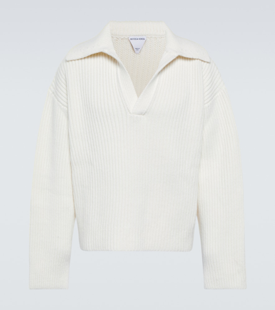 Bottega Veneta Open-collar Wool Polo Sweater In Chalk
