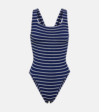 Hunza G Square Neck Striped Swimsuit In Blue