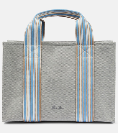 Loro Piana The Suitcase Striped Webbing And Leather-trimmed Canvas Tote In Grey