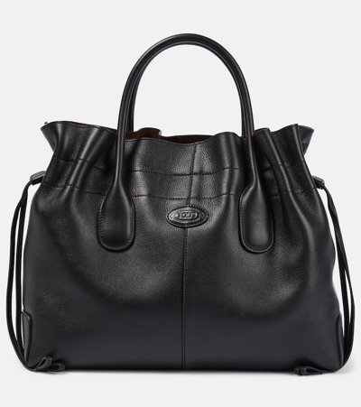 Tod's Small Leather Tote Bag In Nero