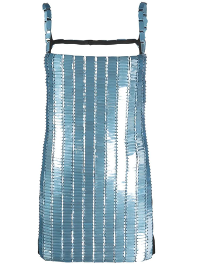 Attico Rue Mini Dress With Embellished Front In Baby Blue