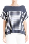 Max Studio Stripe Boatneck T-shirt In Ombre Blue/ Ivory