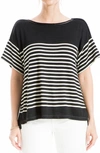 Max Studio Stripe Boatneck T-shirt In Black/ Ivory