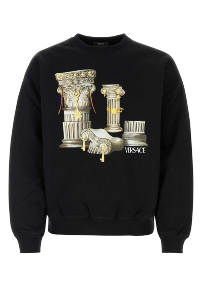 Versace Columns-print Cotton Sweatshirt In Black