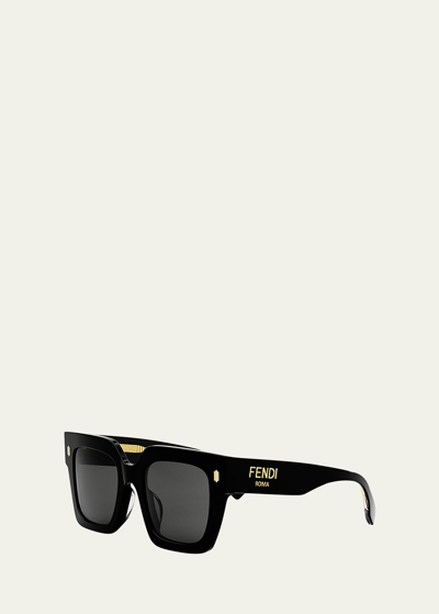 Fendi Roma Square Acetate Sunglasses In Shiny Beige/brown