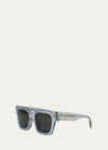 Fendi Roma Blue Square Acetate Sunglasses In Shiny Blue/smoke
