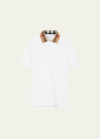 Burberry Check-collar White Polo Shirt With Three-button Placket In White
