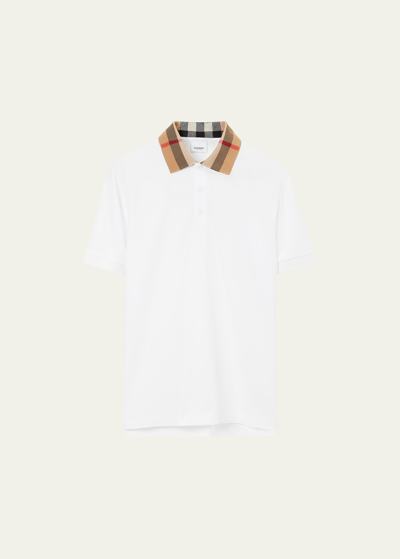 BURBERRY MEN'S PIQUE POLO SHIRT WITH CHECK COLLAR