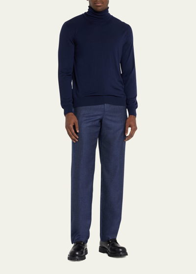 Kiton Men's Wool Knit Turtleneck Sweater In Blue