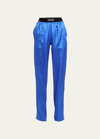 Tom Ford Logo-banded Silk Pj Pants In Cobalt Blu