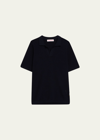 Orlebar Brown Men's Open-mesh Stitch Polo Shirt In Night Iris