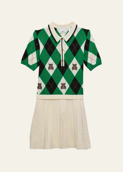 Burberry Kids' Little Girl's & Girl's Thomas Bear Argyle Wool-cashmere Dress In Green