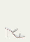Amina Muaddi Rih Metallic Leather Stiletto Sandals In Silver