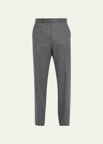 Zegna Wool-blend Flannel Pants In Medium Gray Solid