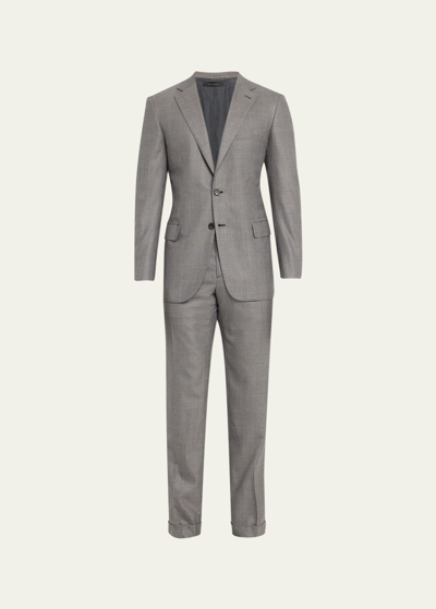 Brioni Men's Brun Super 150s Wool Plaid Suit In Flannel