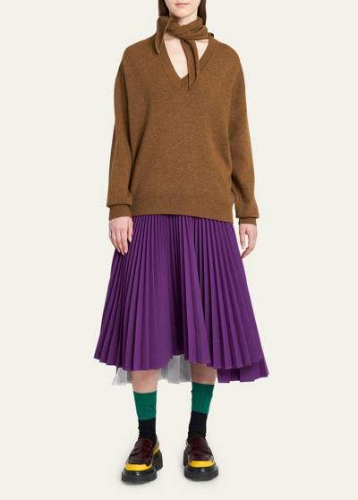 Plan C Scarf-neck Wool-cashmere Sweater In Chestnut