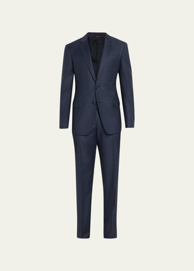 Giorgio Armani Men's Mini-check Super 150s Wool Suit In Solid Dark Blue