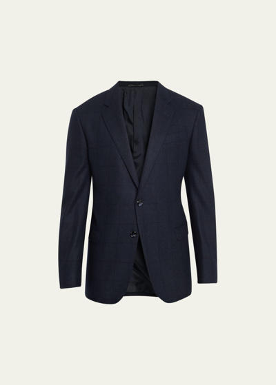 Giorgio Armani Men's Windowpane Wool-cashmere Sport Coat In Solid Dark Blue