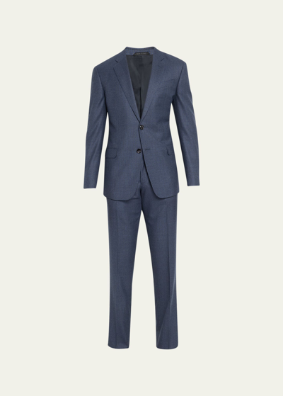 Giorgio Armani Men's Multi-check Flannel Soft Suit In Solid Lightpastel