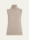 Michael Kors Sleeveless Cashmere Turtleneck In Taupe Mel