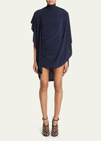 Alaa Draped Jersey Cape Mini Dress In Navy Blue | ModeSens