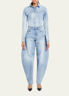 ALAÏA EXAGGERATED ROUNDED WIDE-LEG DENIM JEANS