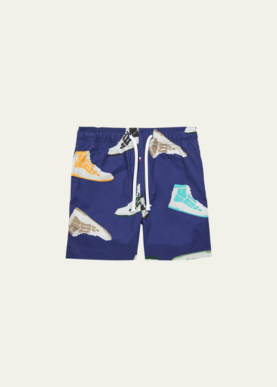 Amiri Kids' Boy's Skel Top Swim Shorts In Blue