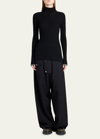 Plan C Ribbed Slim Wool Sweater In Black Grey