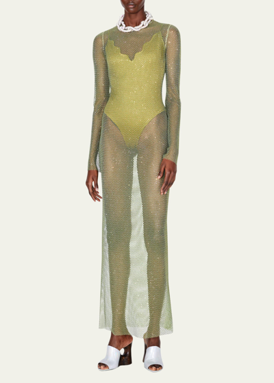 Galvan Gloria Mesh Midi Dress With Bodysuit In 352 Olivine