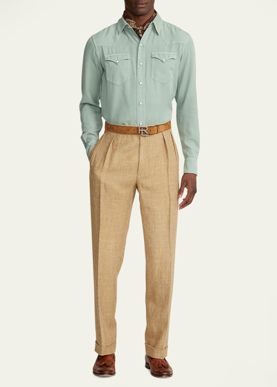 Ralph Lauren Purple Label Garment-dyed Lyocell-twill Western Shirt In Green Bay