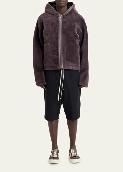 Rick Owens Reversible Hooded Shearling And Leather Jacket In Amethyst