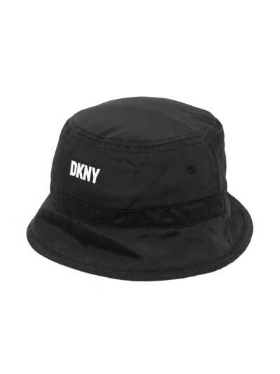 Dkny Kids' Reversible Logo-print Bucket Hat In Nero