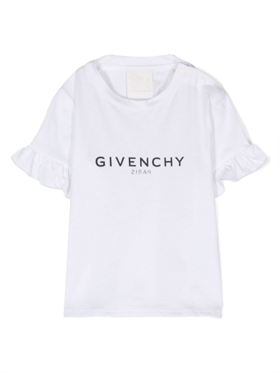 Givenchy Babies' Logo印花荷叶边棉t恤 In White