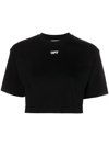 OFF-WHITE LOGO-PRINT CROPPED COTTON T-SHIRT