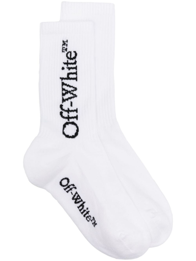 Off-white Logo-jacquard Stretch-cotton Socks In Whit Black