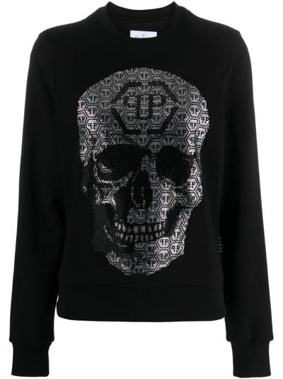 Philipp Plein 3d Skull-embellished Cotton Sweatshirt In Black