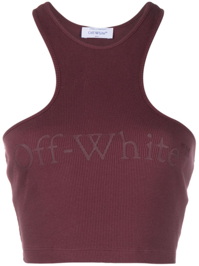Off-white Logo-print Ribbed-knit Racerback Top In Red