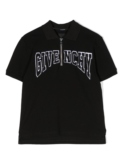 Givenchy Kids' Embroidered-logo Cotton Polo Shirt In Black