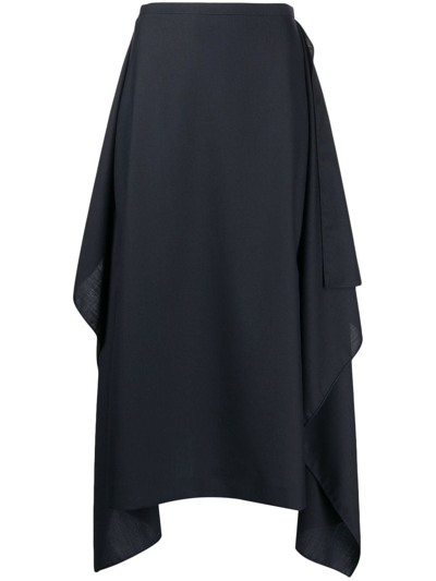 The Row Bassia Draped Wool Skirt In Blue