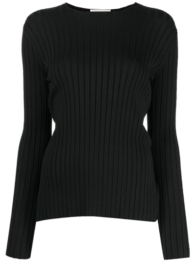 The Row Ash Slit-hem Long-sleeve Rib Jumper In Black