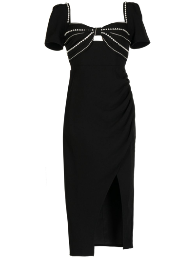 Self-portrait Cutout Crystal-embellished Crepe Midi Dress In Black