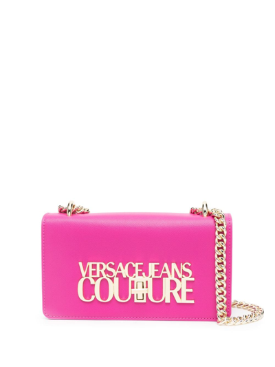 Versace Jeans Couture Logo-lettering Chain-link Shoulder Bag In Pink