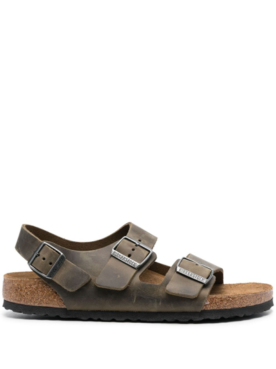 Birkenstock Milano Fl Sandals Faded Khaki Oiled Leather In Neutrals