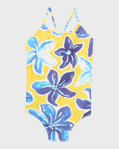 Vilebrequin Kids' Girl's Macro Raiat-print One-piece Swimsuit In Sun