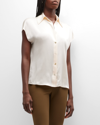 Vince Cap-sleeve Ruched-back Silk Blouse In Chiffon